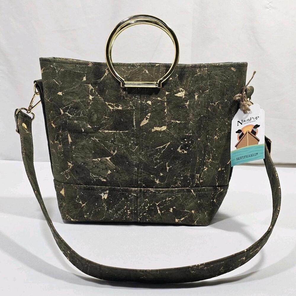 Nautipup Midge Glam Handbag Green And Gold Metallic Flake Cork From Portugal - Picture 1 of 11